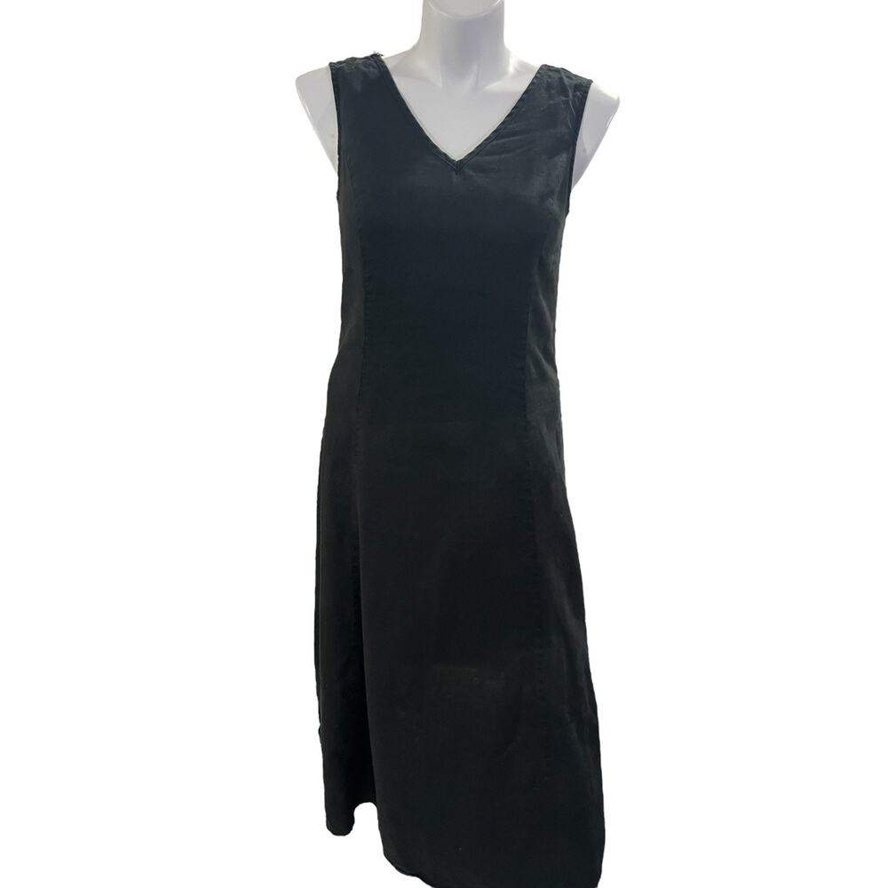 Vintage Limited America Black Sleeveless Maxi Dress 100% Linen Womens Size 12